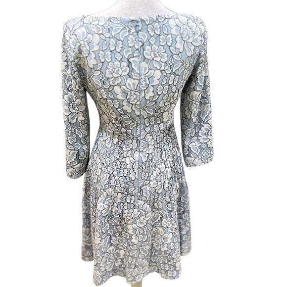 Eliza J Light Blue Floral 3/4 Sleeve fit & flare micro pleated waist Dress sz 4 - Picture 10 of 14